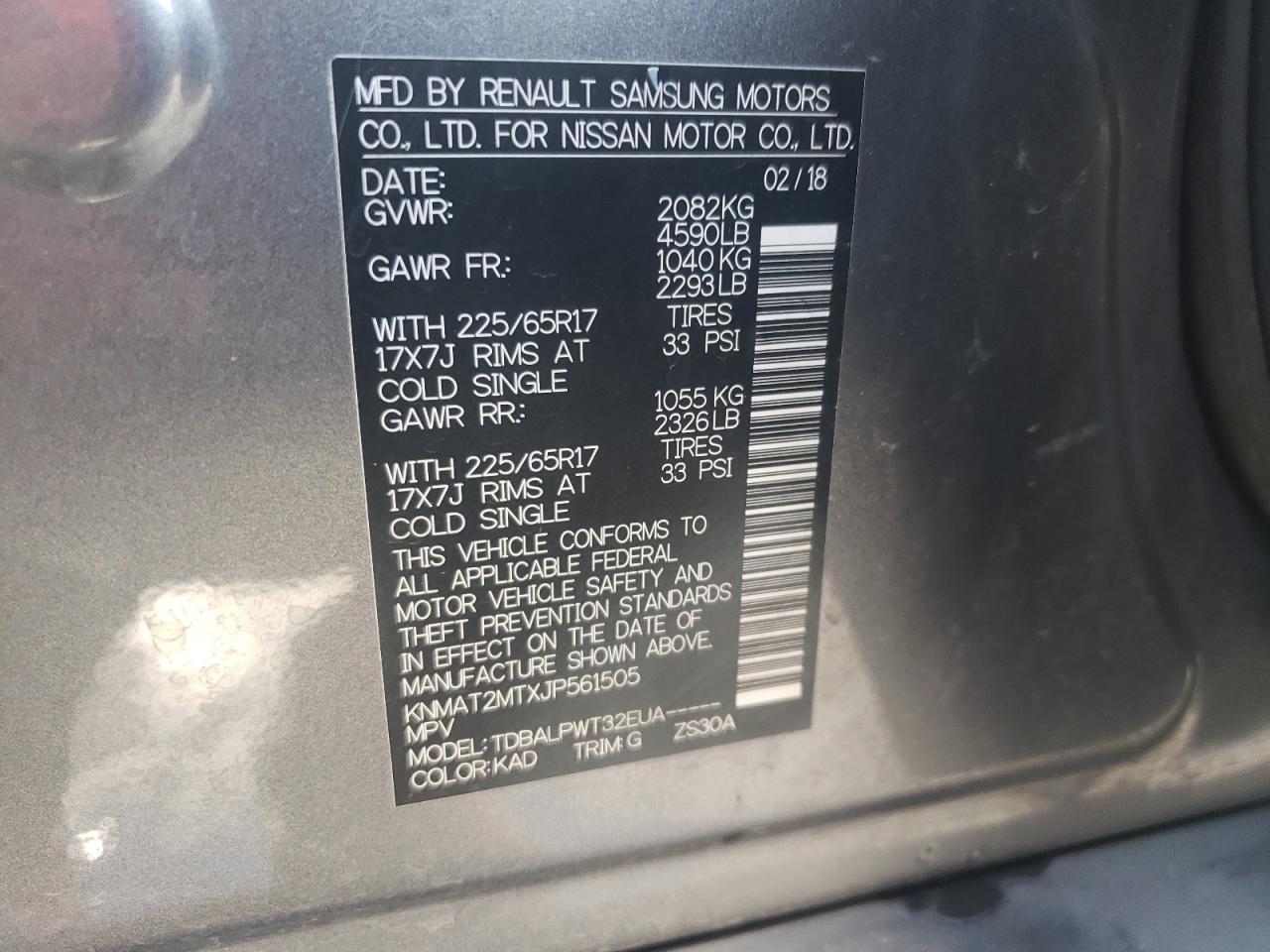 KNMAT2MTXJP561505 NISSAN ROGUE 2018