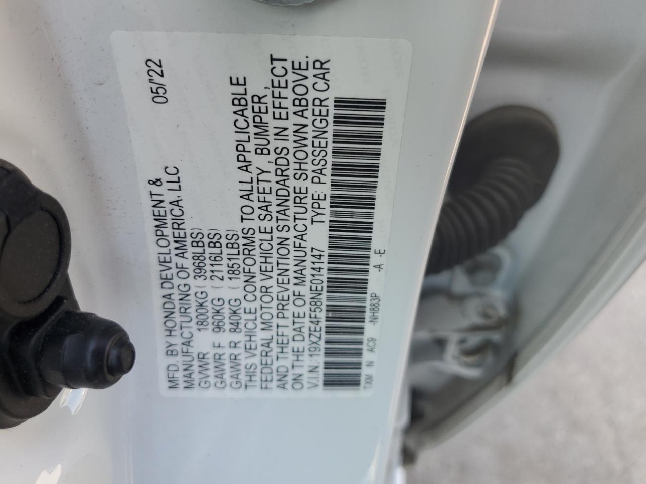 19XZE4F58NE014147 2022 Honda Insight Ex