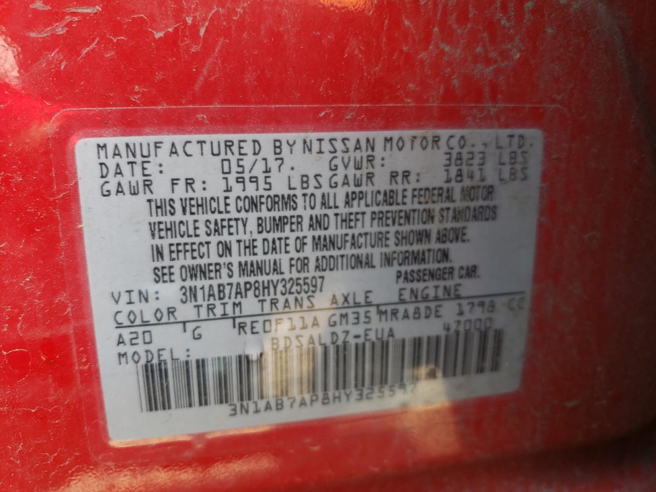 3N1AB7AP8HY325597 NISSAN SENTRA 2017