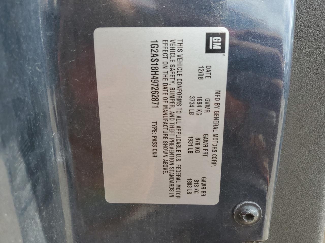 1G2AS18H497262871 2009 Pontiac G5