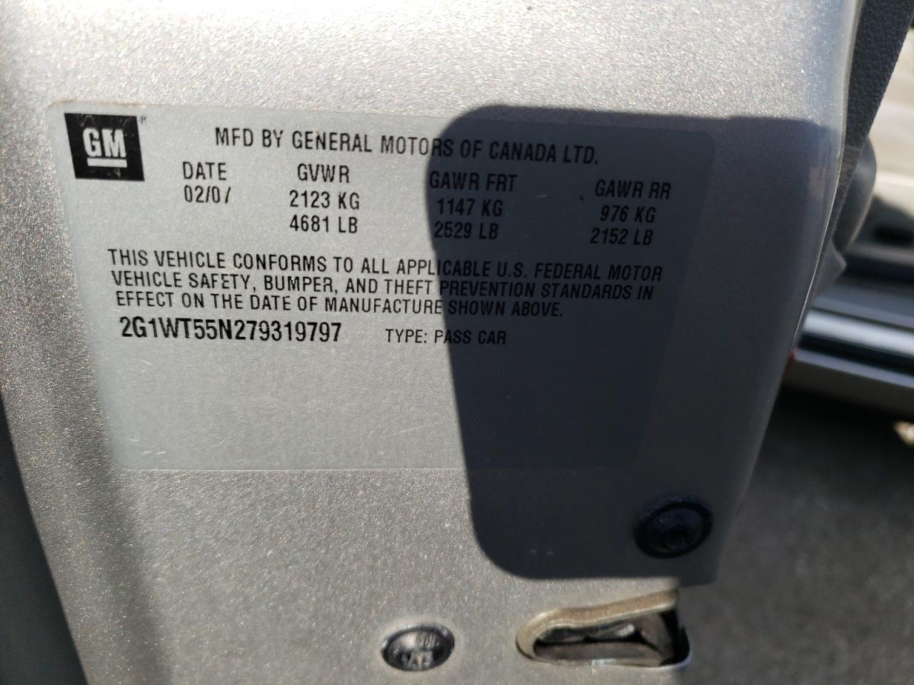 2G1WT55N279319797 2007 Chevrolet Impala Lt