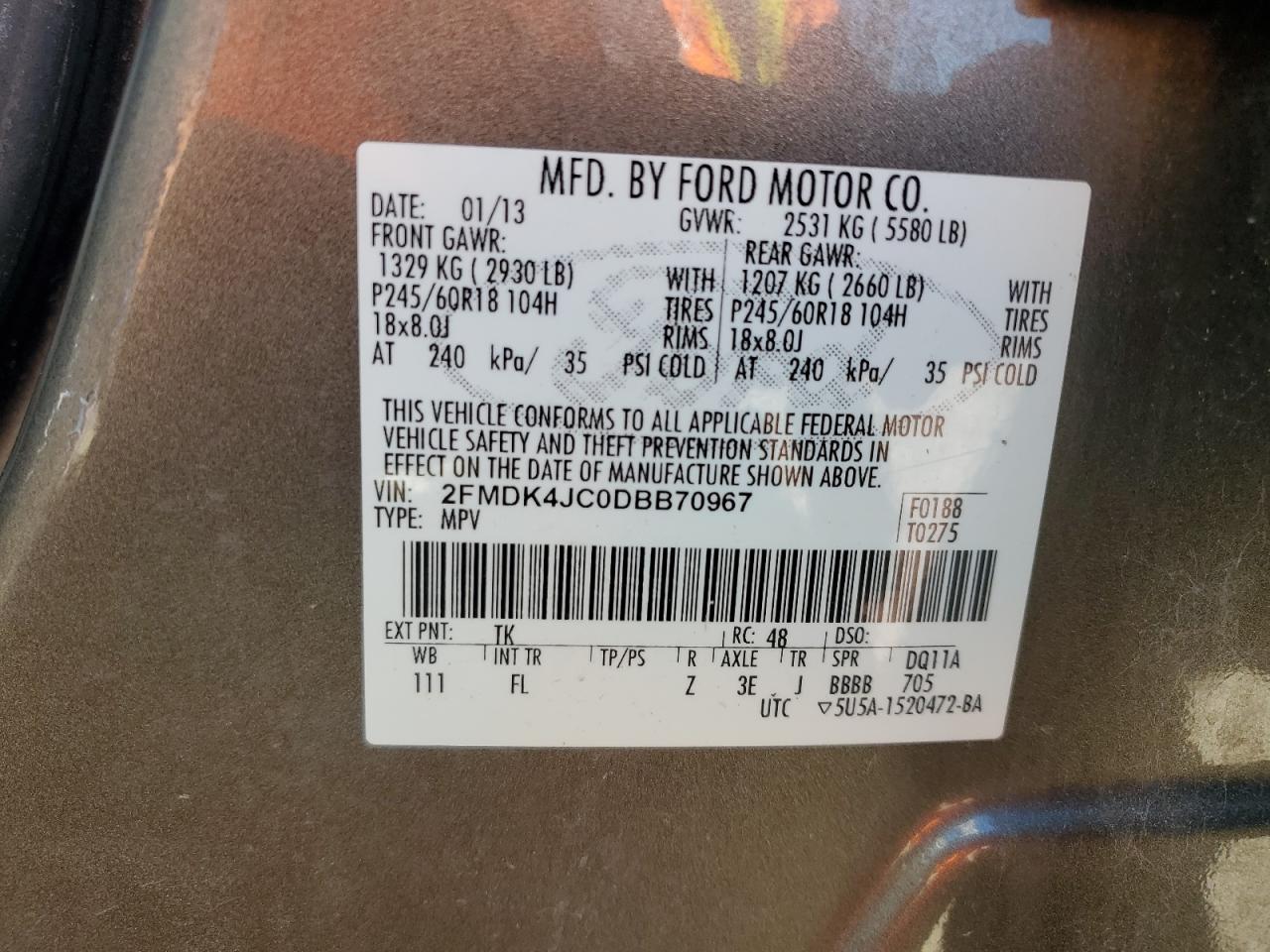 2FMDK4JC0DBB70967 2013 Ford Edge Sel