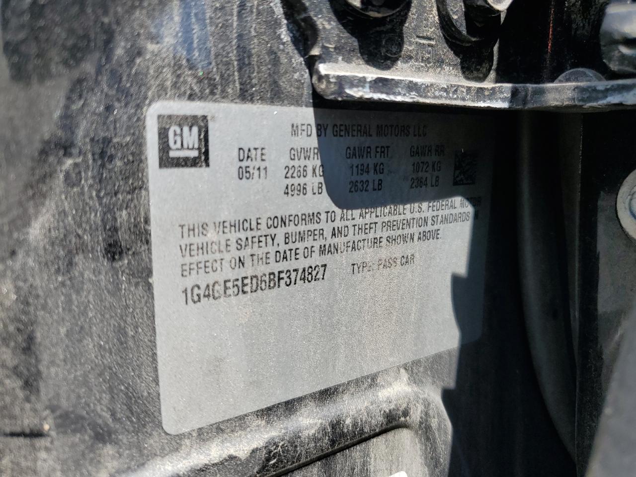 1G4GE5ED6BF374827 2011 Buick Lacrosse Cxs