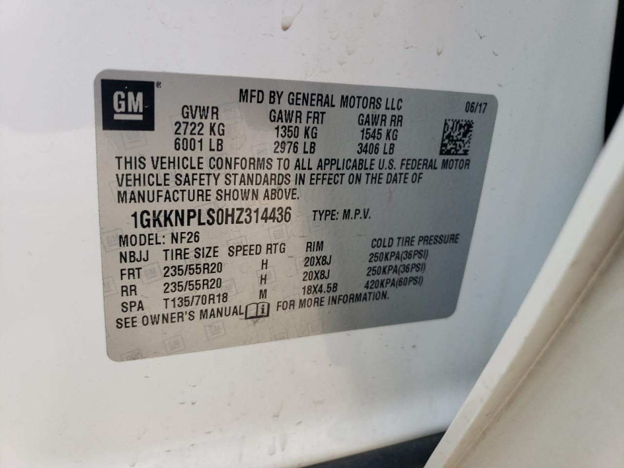 1GKKNPLS0HZ314436 2017 GMC Acadia Denali