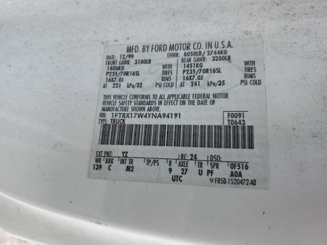 2000 Ford F150 VIN: 1FTRX17W4YNA94191 Lot: 58025414