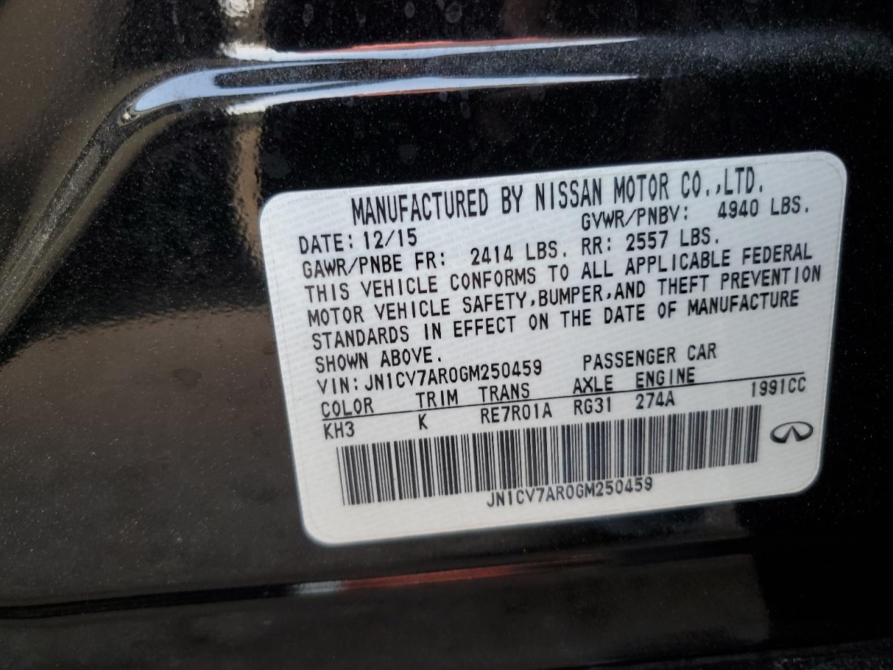 JN1CV7AR0GM250459 2016 Infiniti Q50 Base