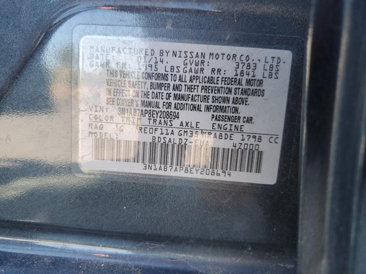 3N1AB7AP8EY208694 2014 Nissan Sentra S