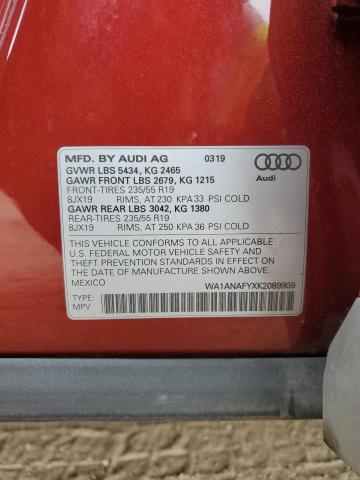 2019 Audi Q5 Premium VIN: WA1ANAFYXK2089909 Lot: 59364614