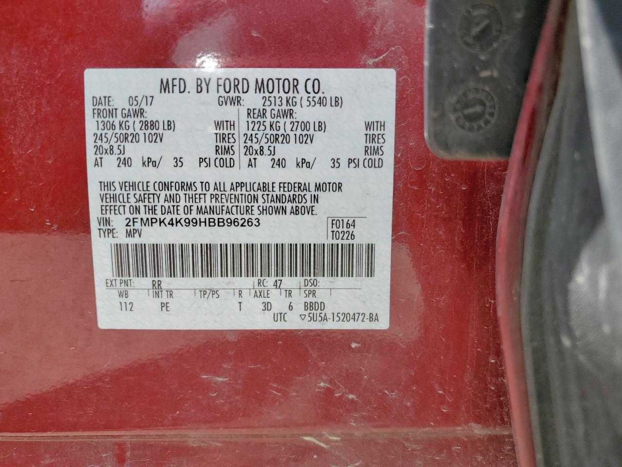 2FMPK4K99HBB96263 FORD EDGE 2017