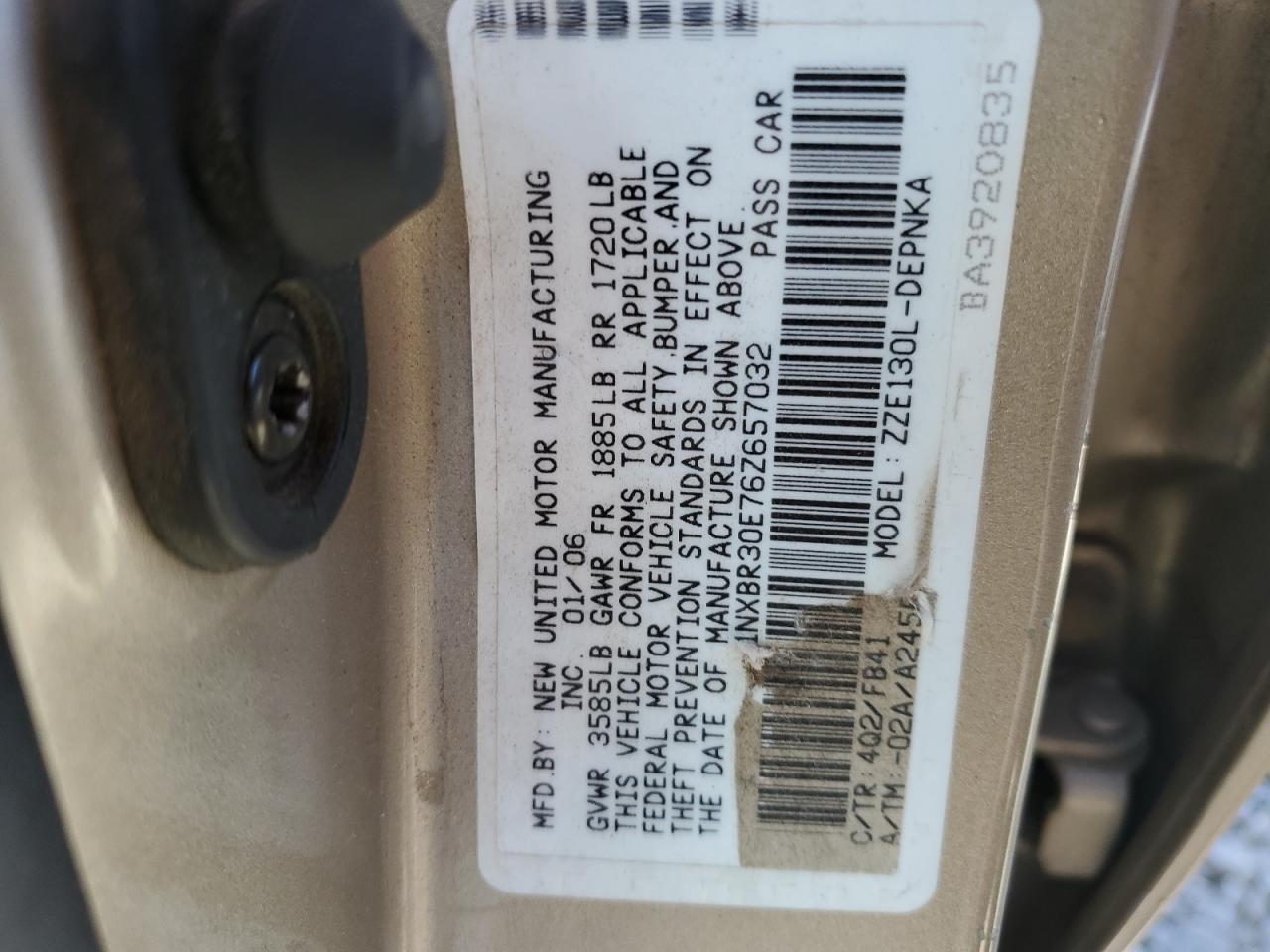 1NXBR30E76Z657032 2006 Toyota Corolla Ce