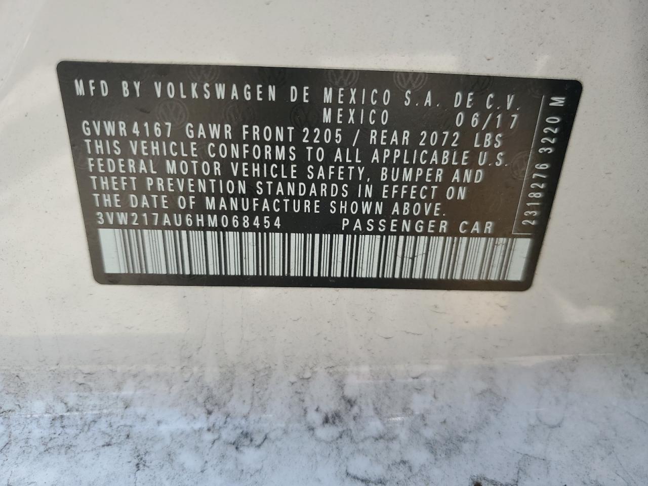 3VW217AU6HM068454 2017 Volkswagen Golf S