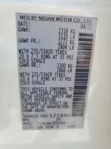 2022 Nissan Murano Sl VIN: 5N1AZ2CJ8NC125890 Lot: 57964184