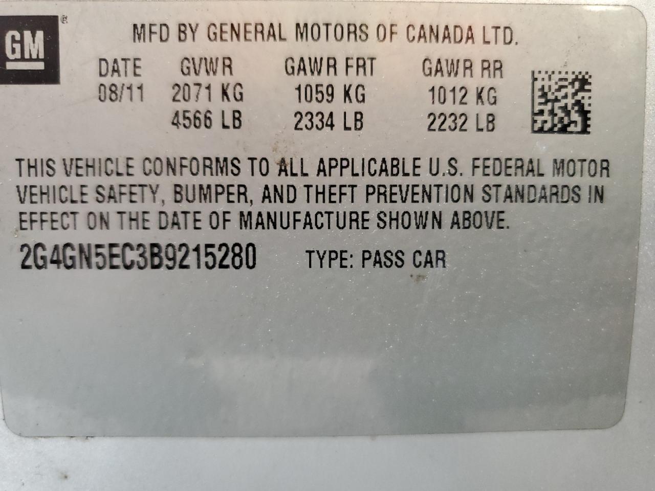 2G4GN5EC3B9215280 2011 Buick Regal Cxl