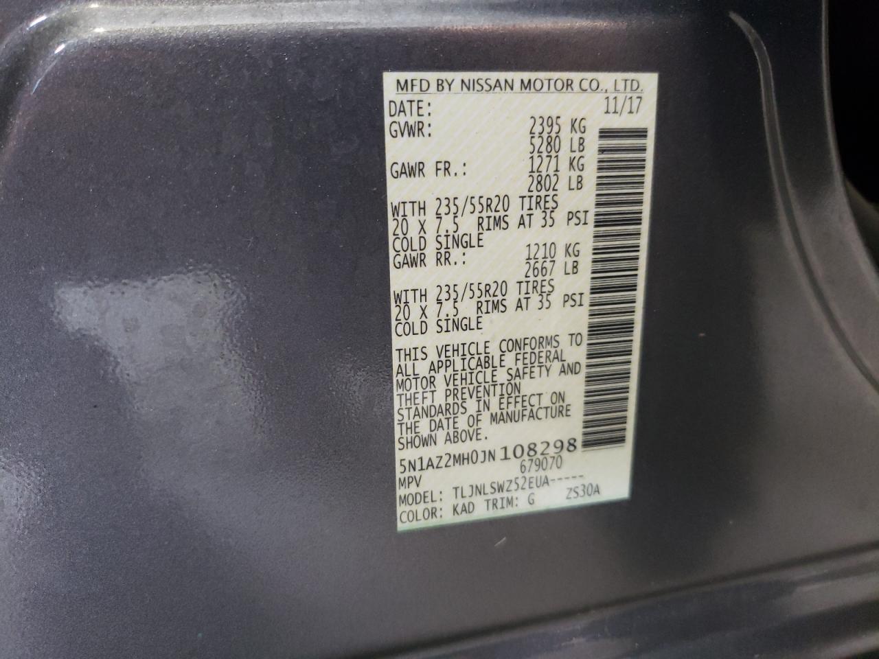 5N1AZ2MH0JN108298 NISSAN MURANO 2018