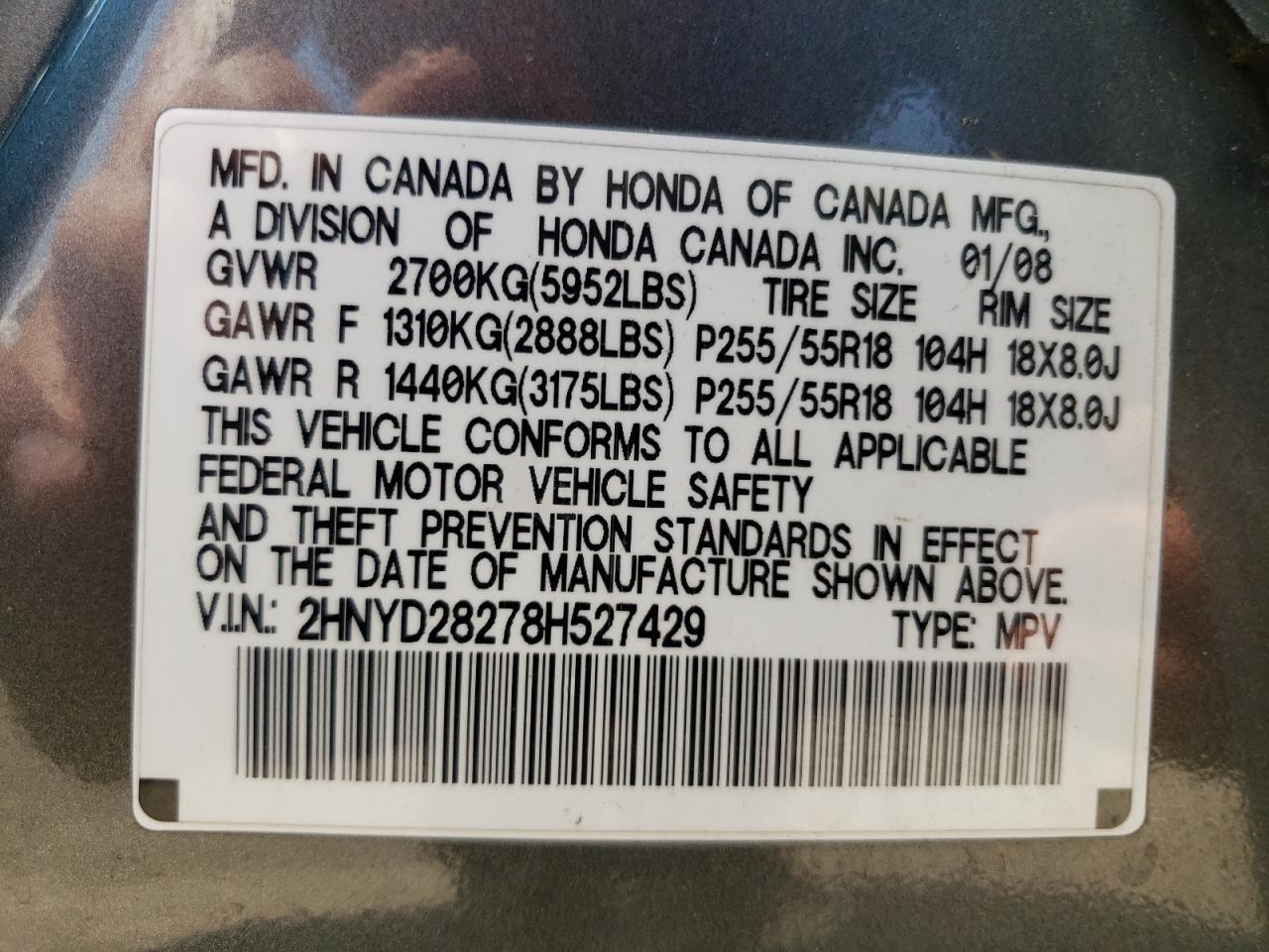 2HNYD28278H527429 2008 Acura Mdx