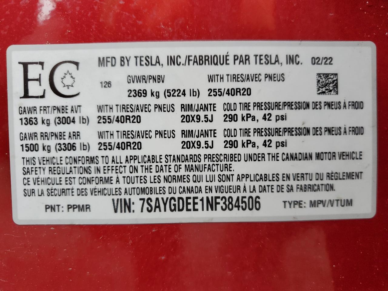 7SAYGDEE1NF384506 2022 Tesla Model Y