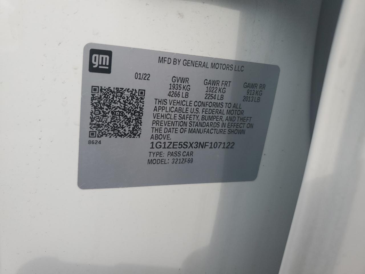 1G1ZE5SX3NF107122 CHEVROLET MALIBU 2022