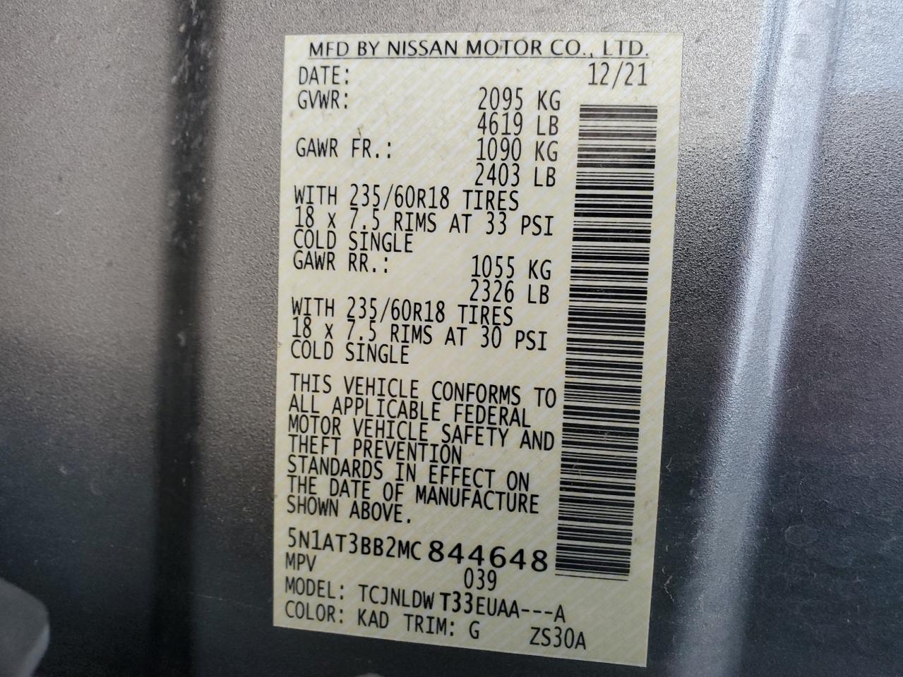 5N1AT3BB2MC844648 NISSAN ROGUE 2021