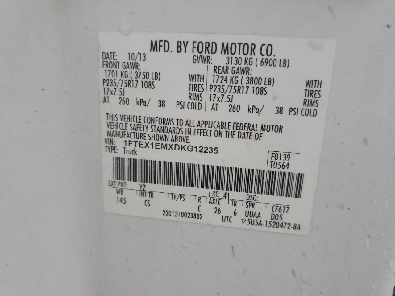 1FTEX1EMXDKG12235 2013 Ford F150 Super Cab