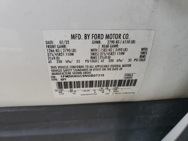 2022 Ford Explorer St VIN: 1FM5K8GC9NGB07315 Lot: 57624724