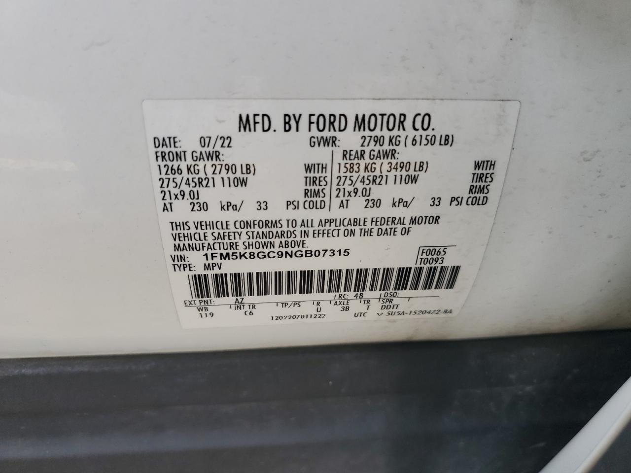 1FM5K8GC9NGB07315 2022 Ford Explorer St