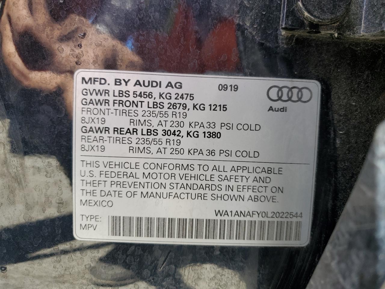 WA1ANAFY0L2022544 2020 Audi Q5 Premium