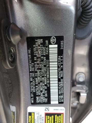 VIN 4T1B11HK6KU278202 2019 Toyota Camry, L no.12