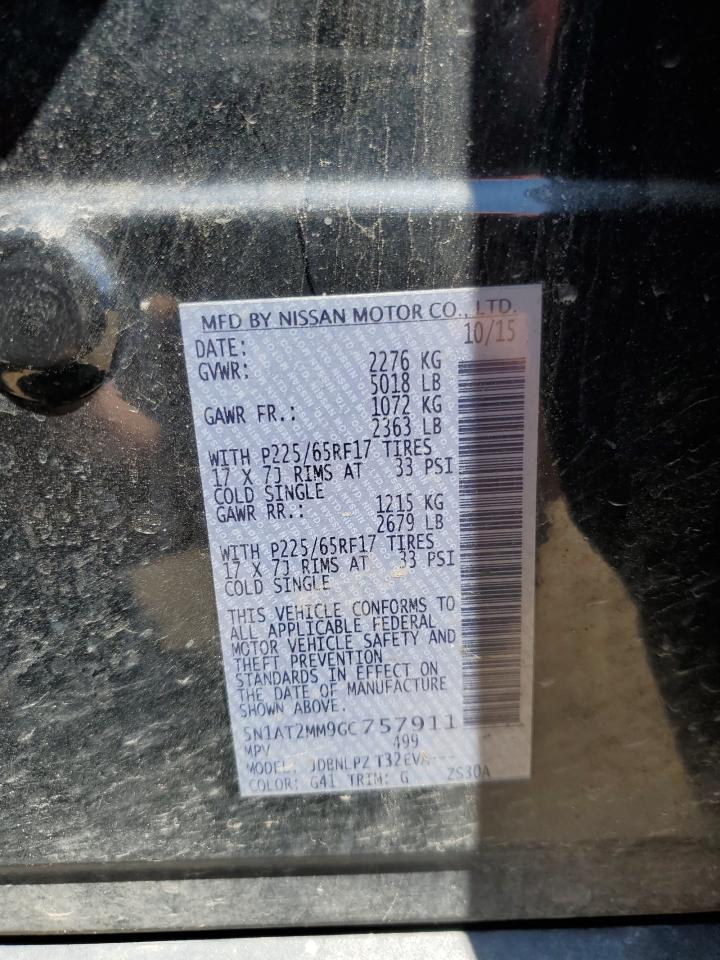 5N1AT2MM9GC757911 NISSAN ROGUE 2016