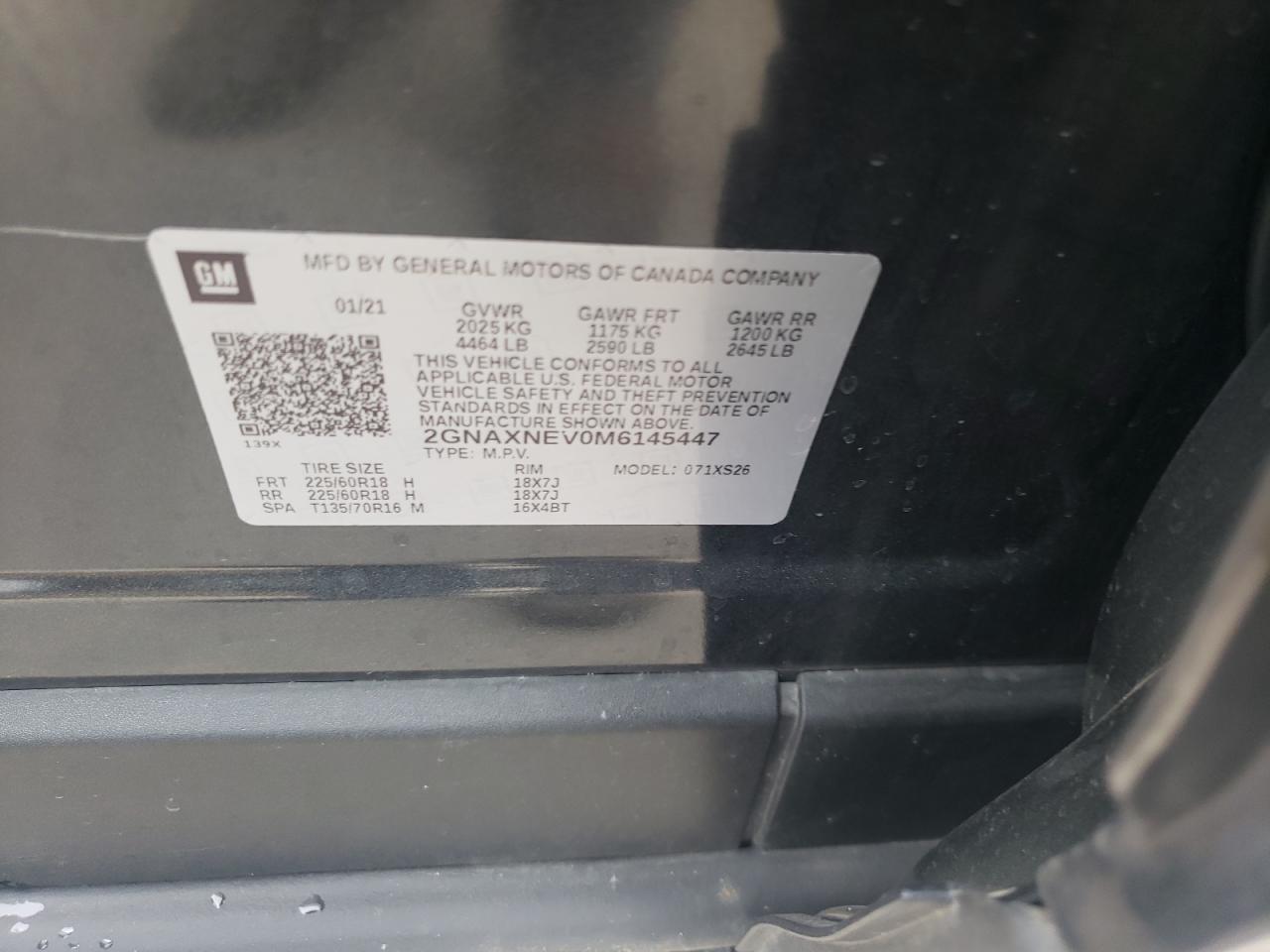 2GNAXNEV0M6145447 CHEVROLET EQUINOX 2021