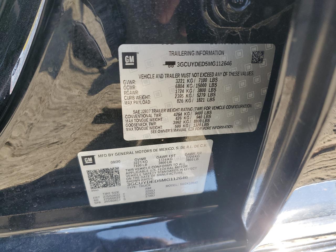 3GCUYDED5MG112646 2021 Chevrolet Silverado K1500 Lt