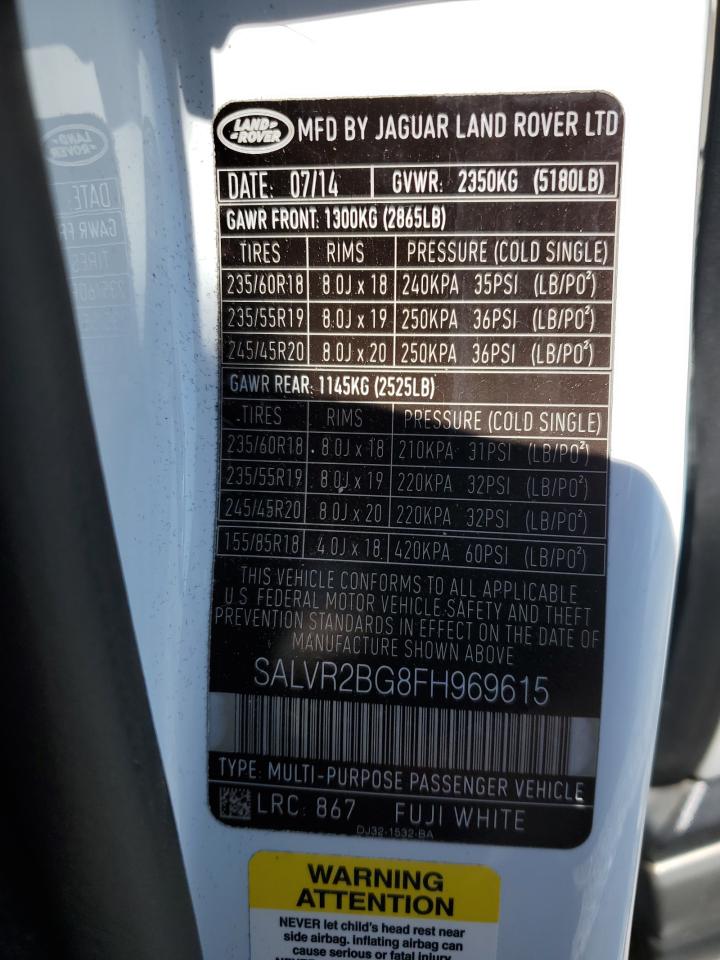 SALVR2BG8FH969615 2015 Land Rover Range Rover Evoque Pure Premium