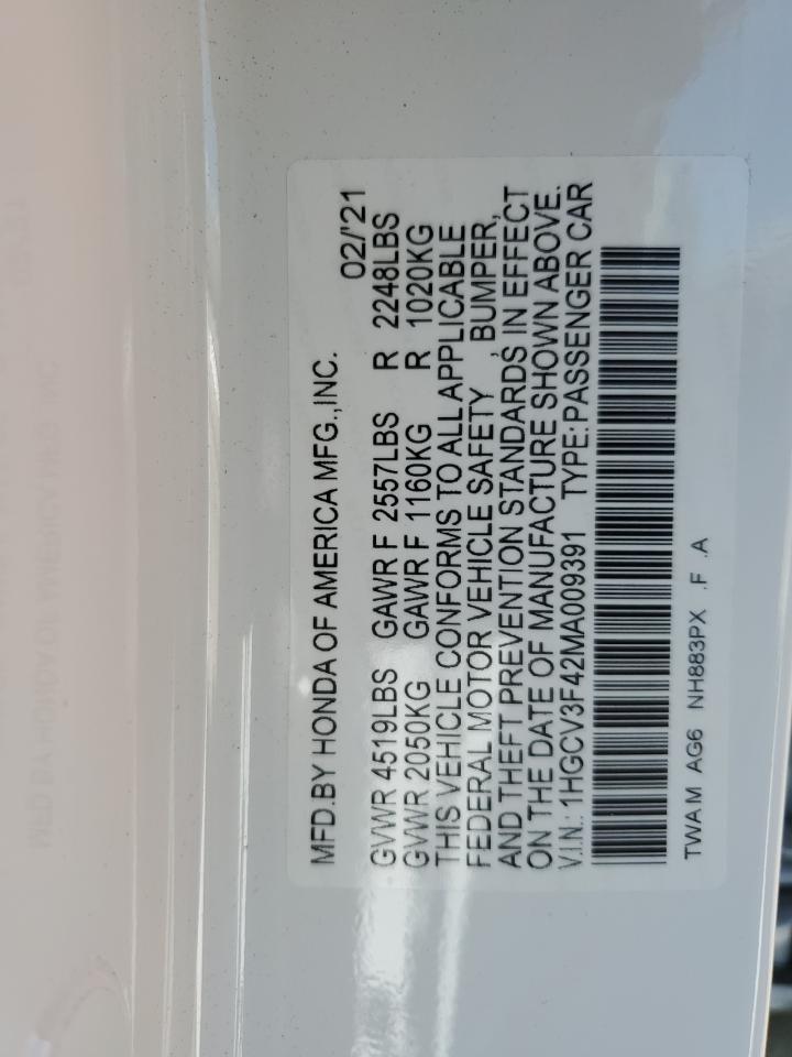 1HGCV3F42MA009391 2021 Honda Accord Hybrid Ex