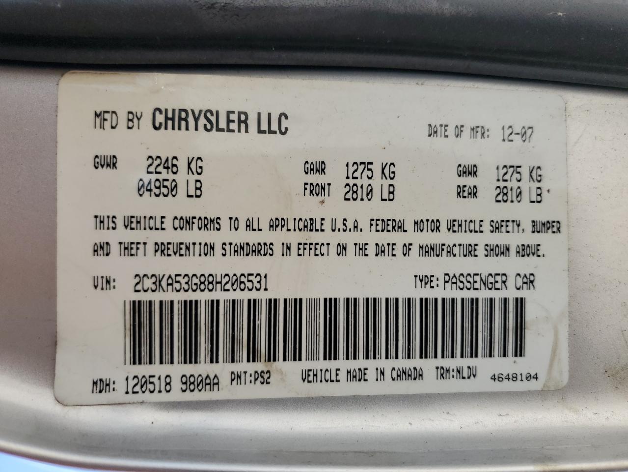 2C3KA53G88H206531 2008 Chrysler 300 Touring