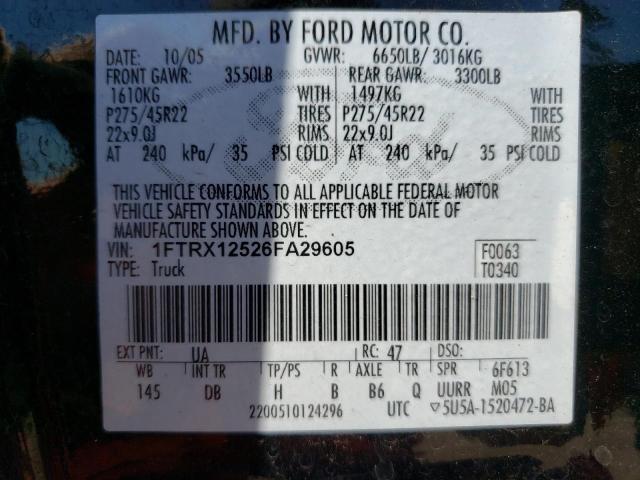 2006 Ford F150 VIN: 1FTRX12526FA29605 Lot: 60324394