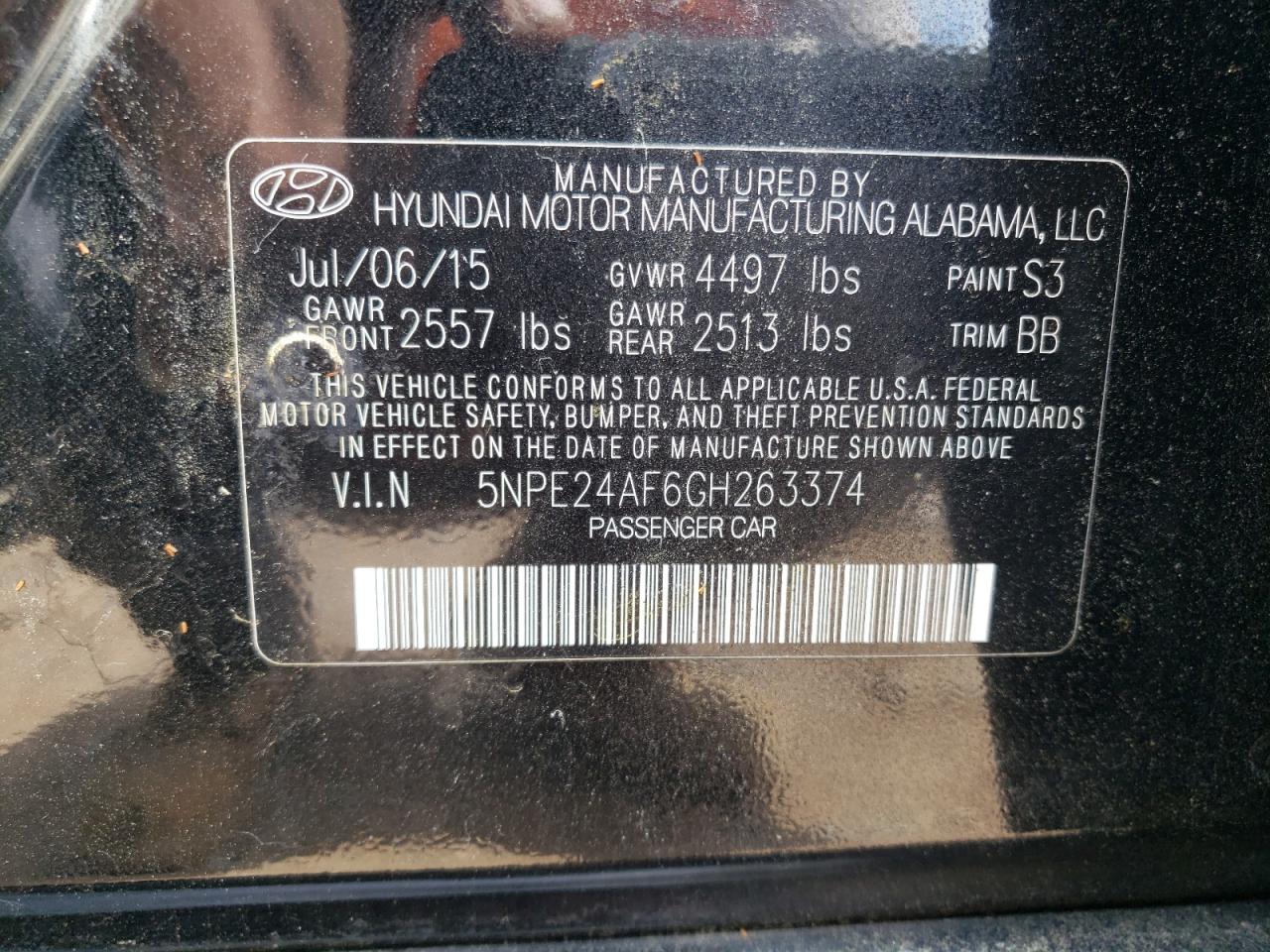 5NPE24AF6GH263374 2016 Hyundai Sonata Se
