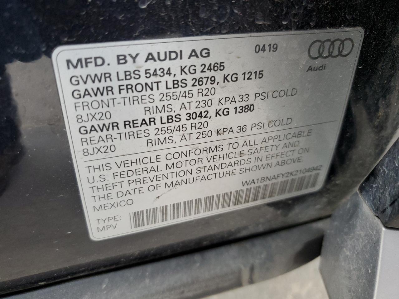 WA1BNAFY2K2104942 2019 Audi Q5 Premium Plus