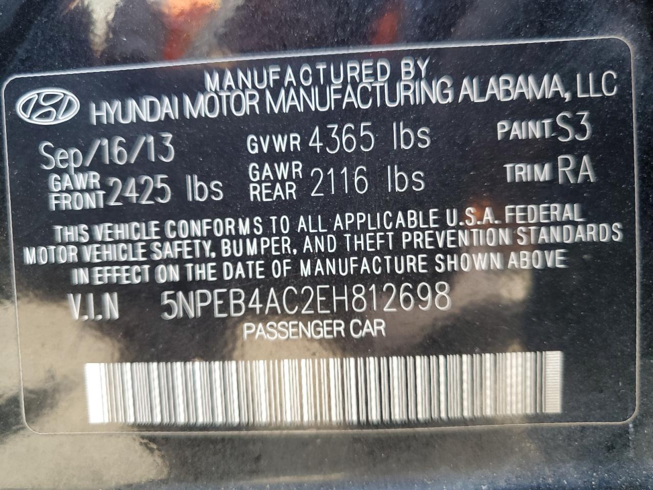 2014 Hyundai Sonata Gls vin: 5NPEB4AC2EH812698