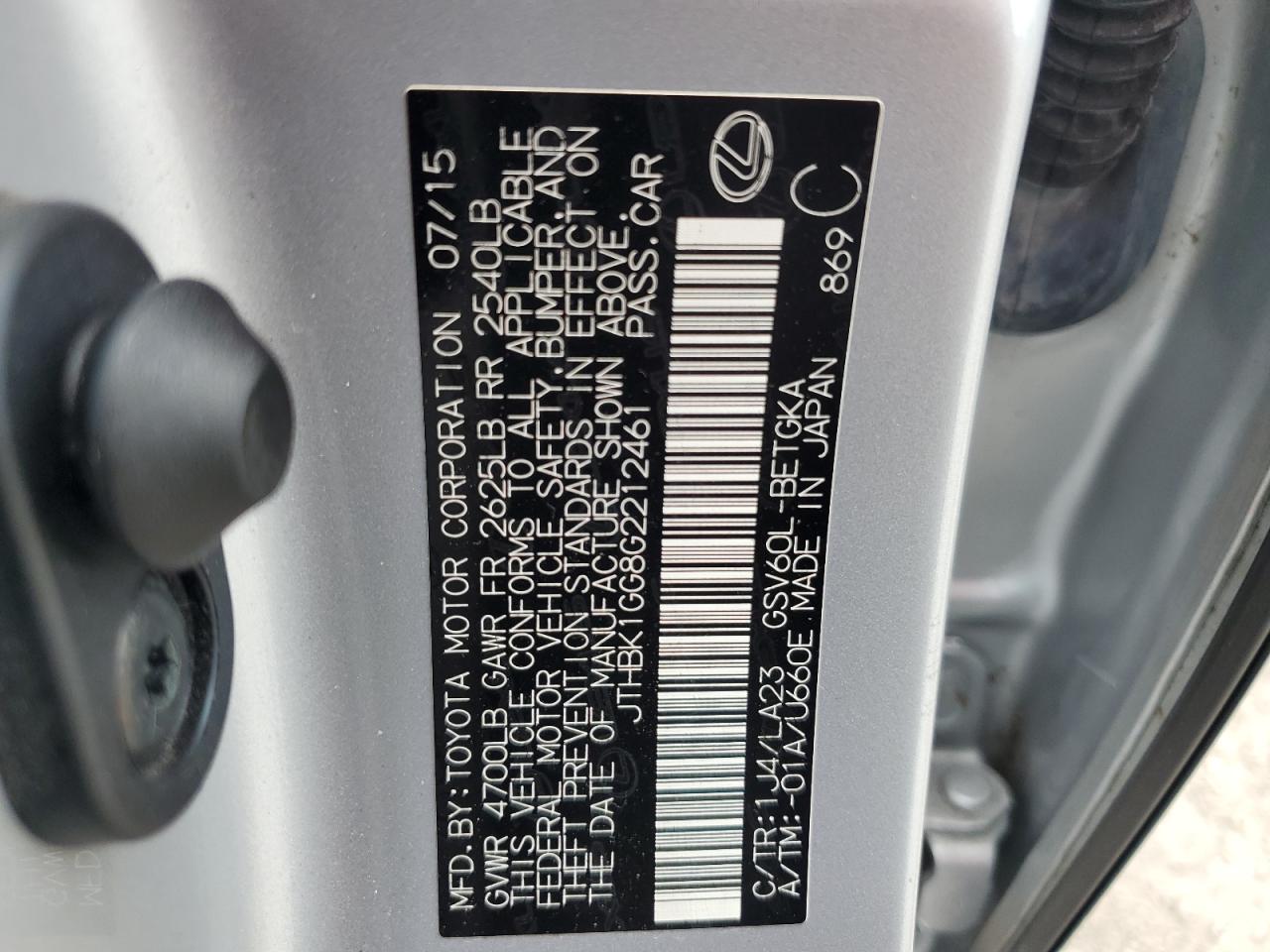 JTHBK1GG8G2212461 2016 Lexus Es 350