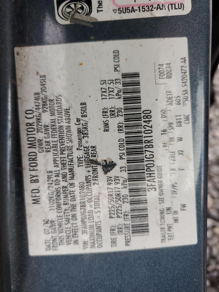 3FAHP0JG7BR102480 2011 Ford Fusion Sel