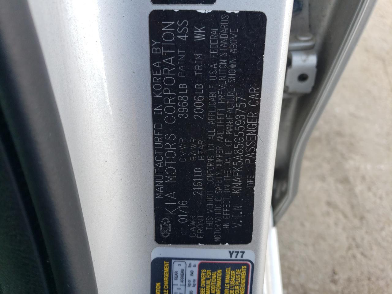 KNAFK5A85G5593757 2016 Kia Forte Lx