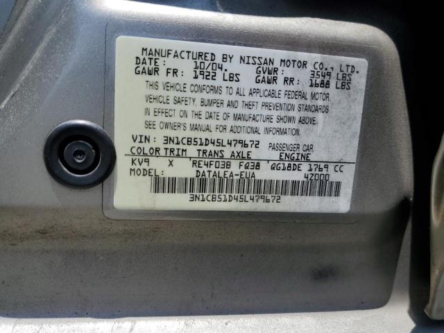 2005 Nissan Sentra 1.8 VIN: 3N1CB51D45L479672 Lot: 58255884