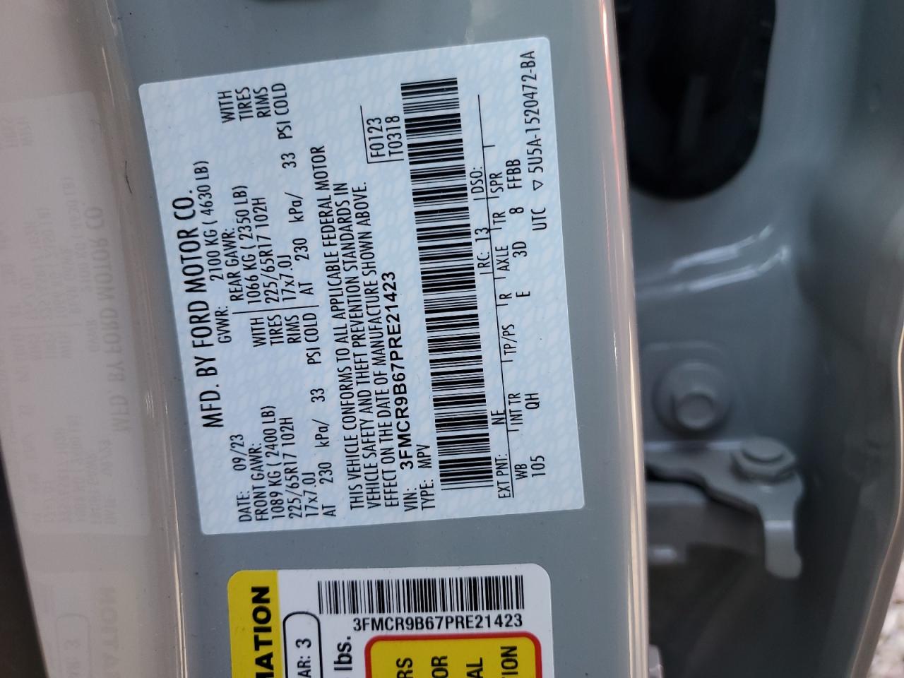 3FMCR9B67PRE21423 2023 Ford Bronco Sport Big Bend