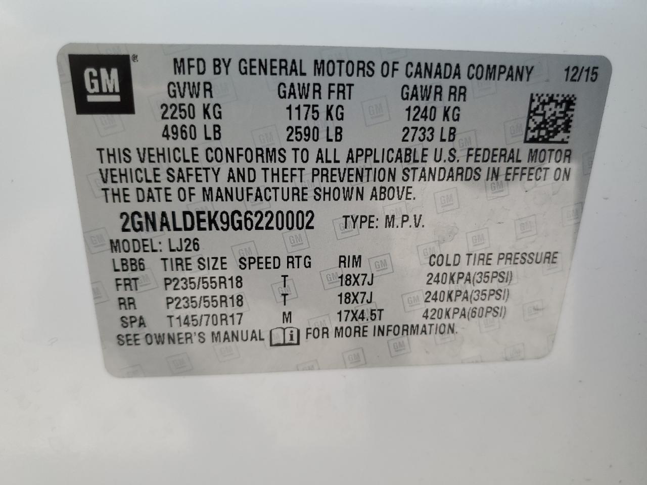 2GNALDEK9G6220002 CHEVROLET EQUINOX 2016