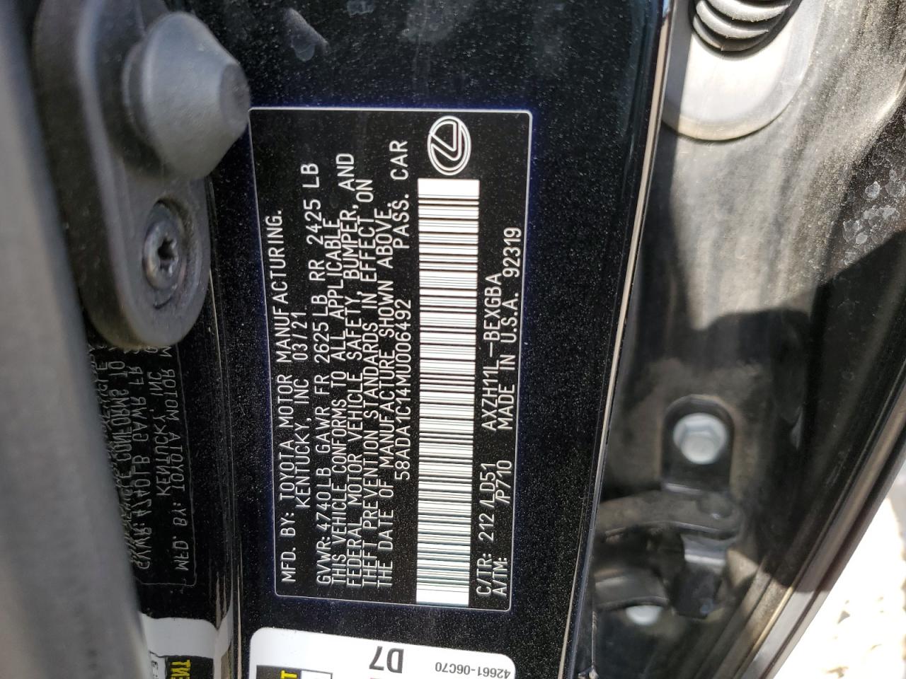 58ADA1C14MU006492 2021 Lexus Es 300H