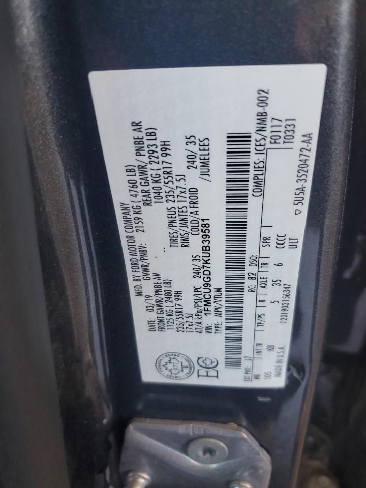 1FMCU9GD7KUB39581 2019 Ford Escape Se