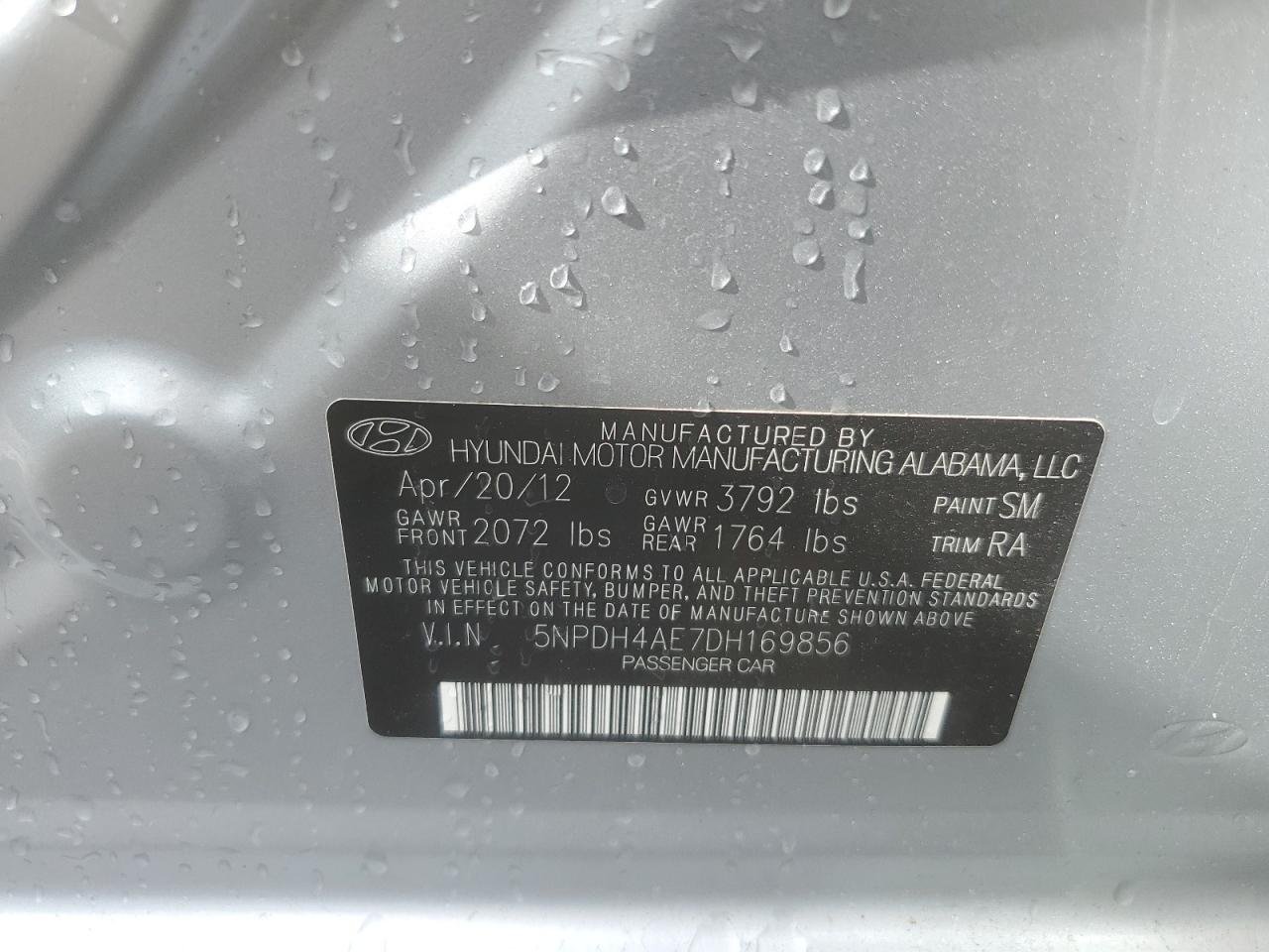 5NPDH4AE7DH169856 2013 Hyundai Elantra Gls