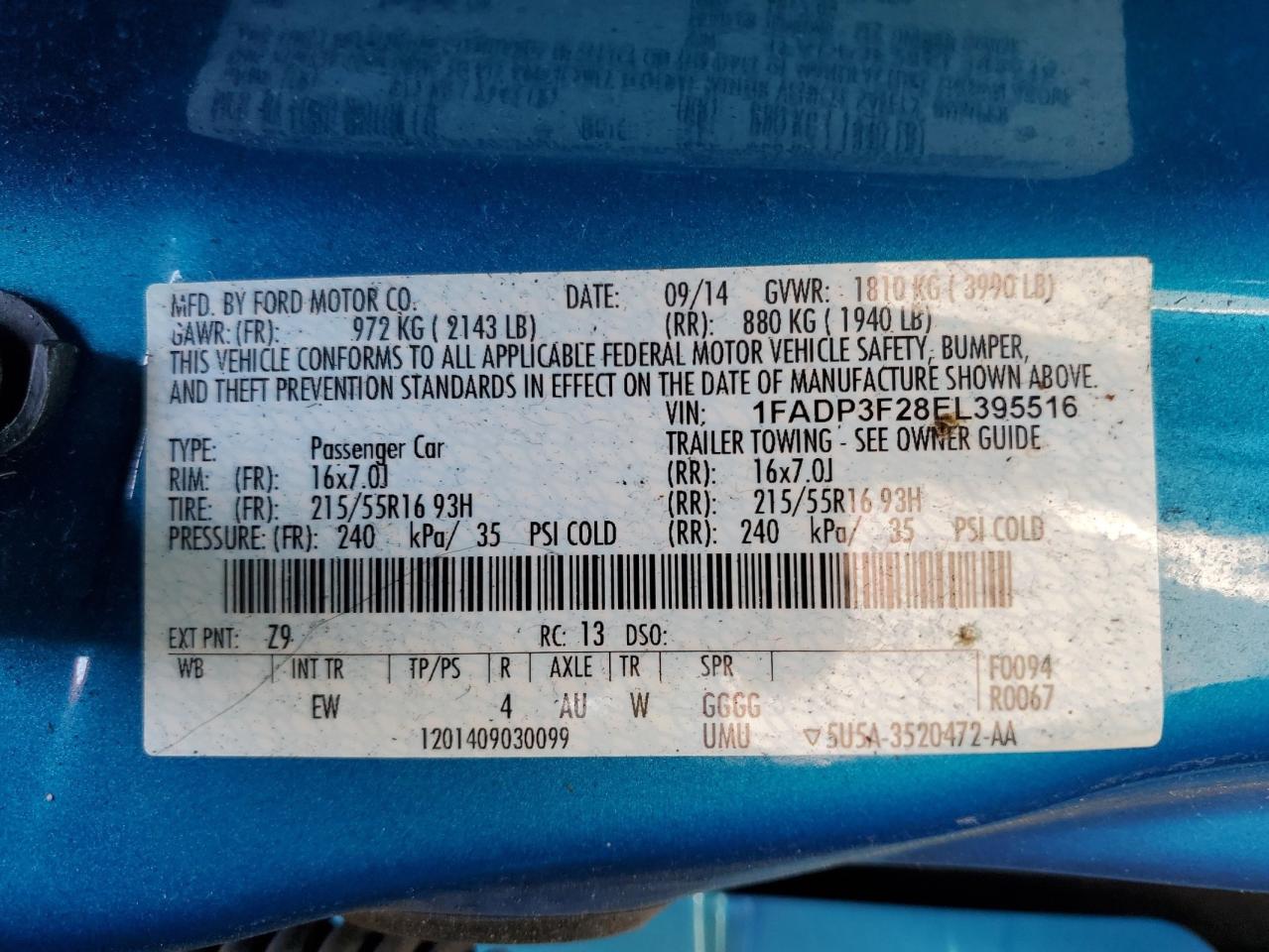 1FADP3F28EL395516 2014 Ford Focus Se