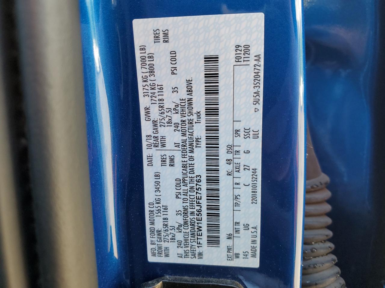 1FTEW1E56JFE75763 FORD F-150 2018
