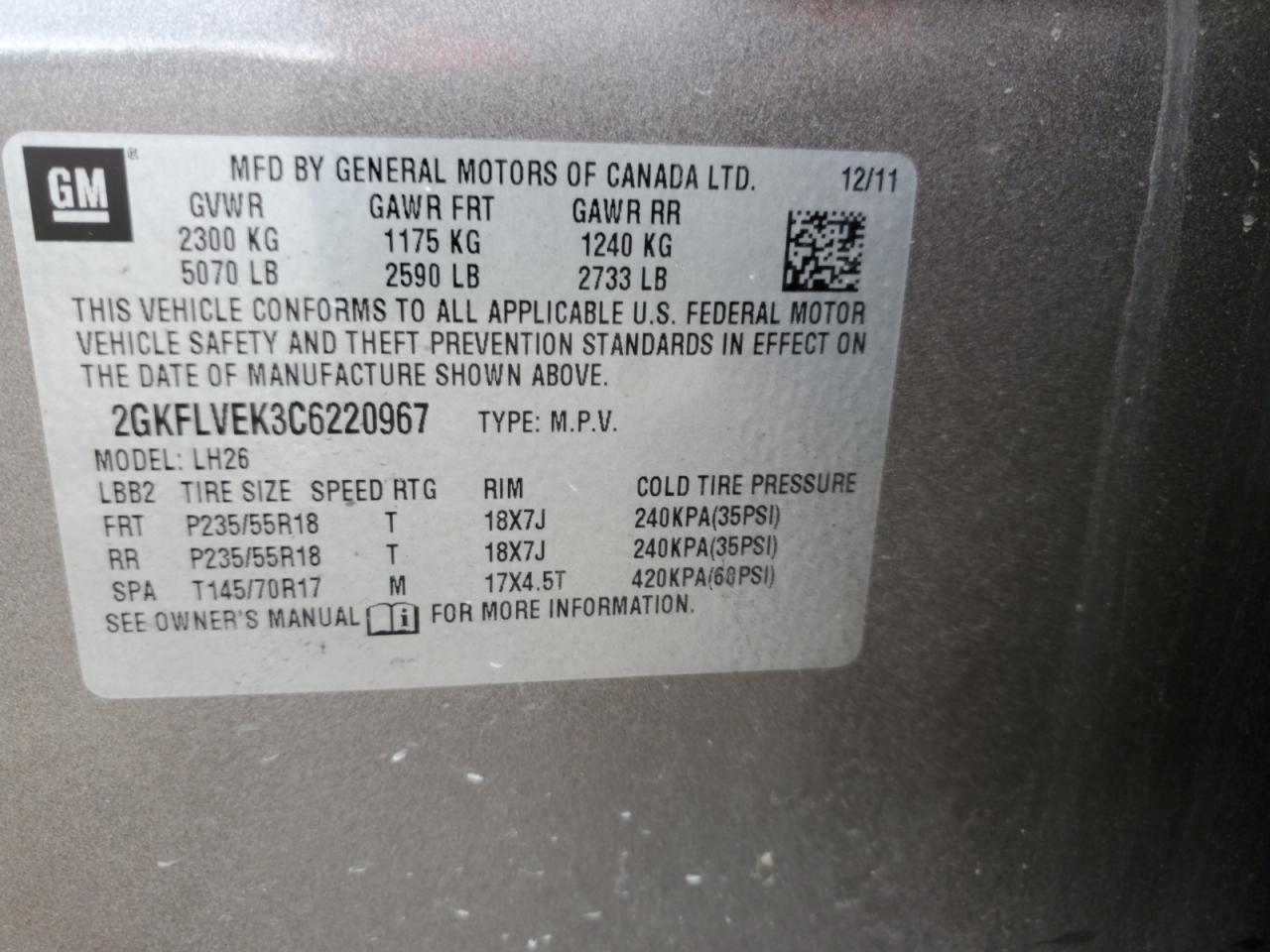 2GKFLVEK3C6220967 2012 GMC Terrain Slt