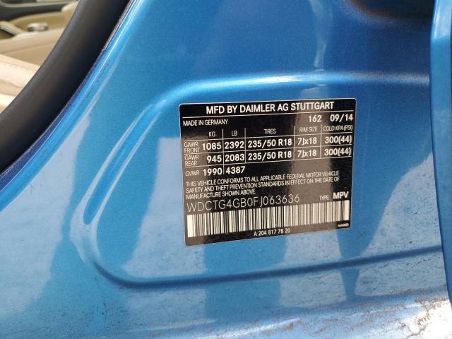 2015 Mercedes-Benz Gla 250 4Matic VIN: WDCTG4GB0FJ063636 Lot: 60912194